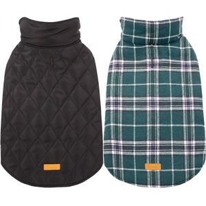Green plaid winter dog coat